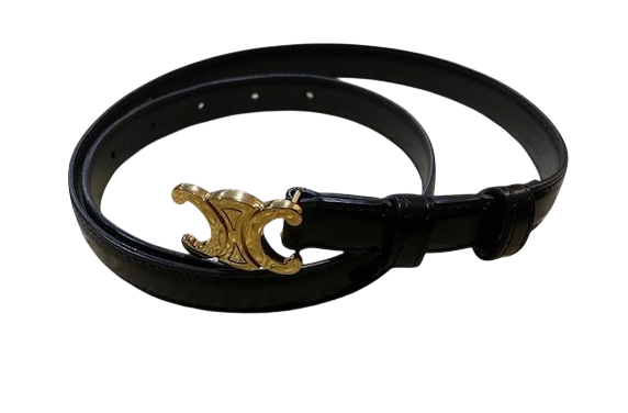 Authentic Celine Paris Black Leather Belt Size 75cm Gold Triomphe Buckle
