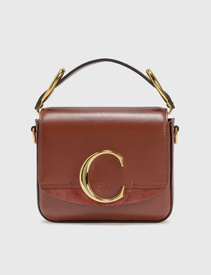 Chloé The C Mini Leather and Suede Calfskin Shoulder Bag Crossbody Bag Brown
