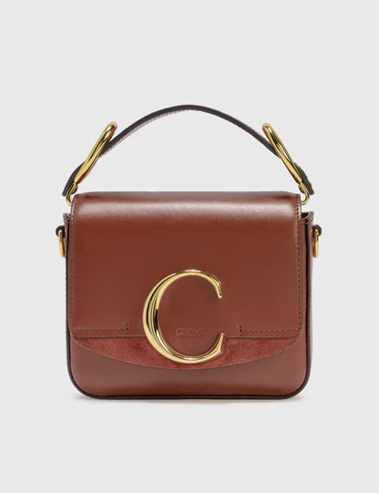 Chloé The C Mini Leather and Suede Calfskin Shoulder Bag Crossbody Bag Brown