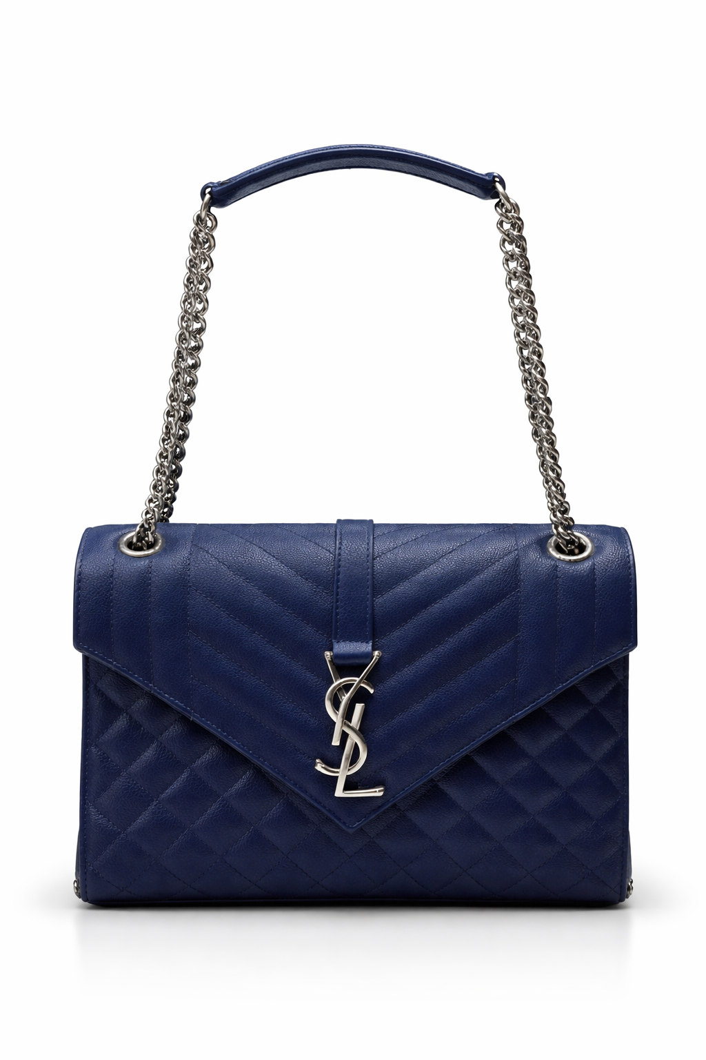 Saint Laurent Envelope Mixed Matelassé Leather Medium Shoulder Bag Navy Blue