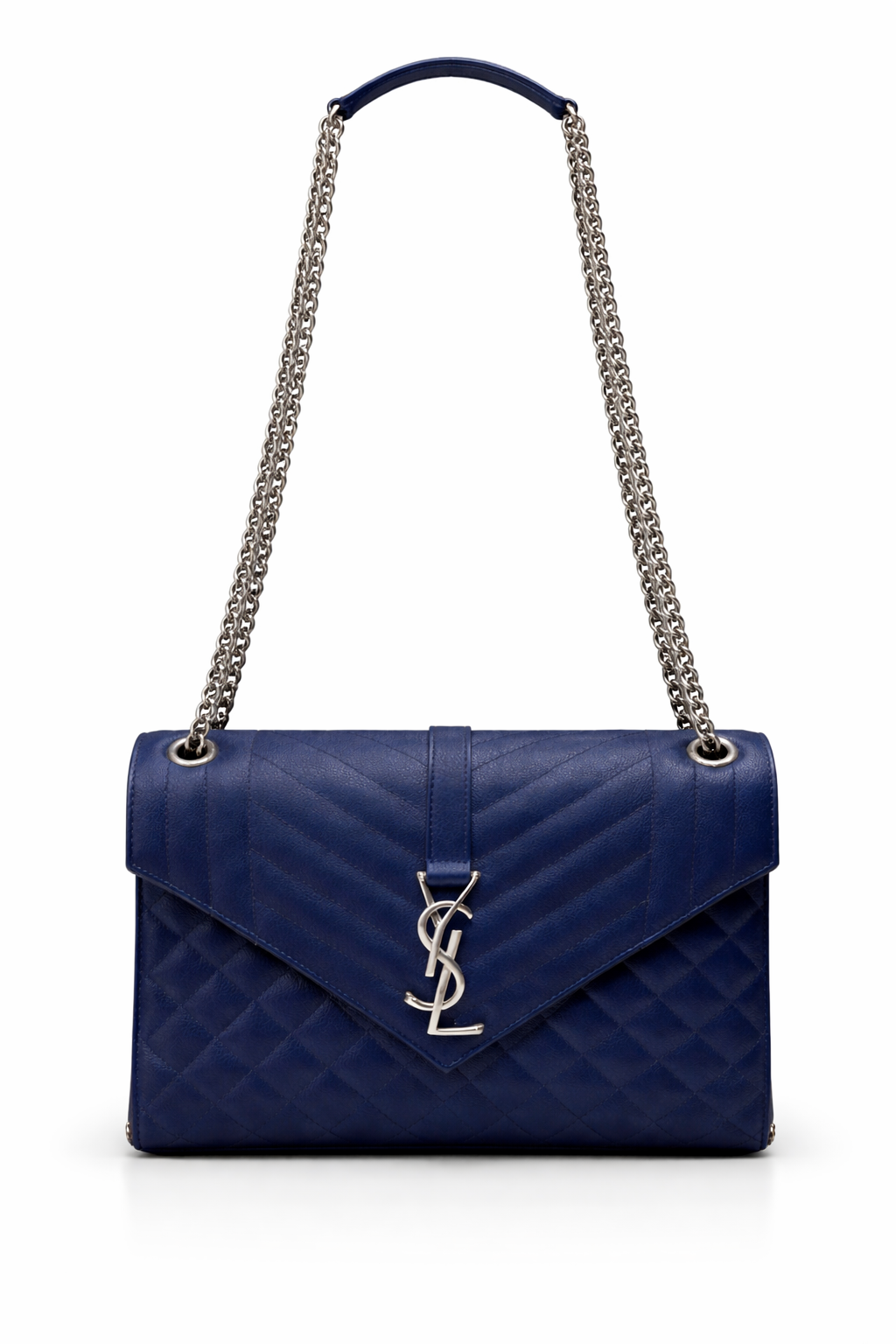 Saint Laurent Envelope Mixed Matelassé Leather Medium Shoulder Bag Navy Blue