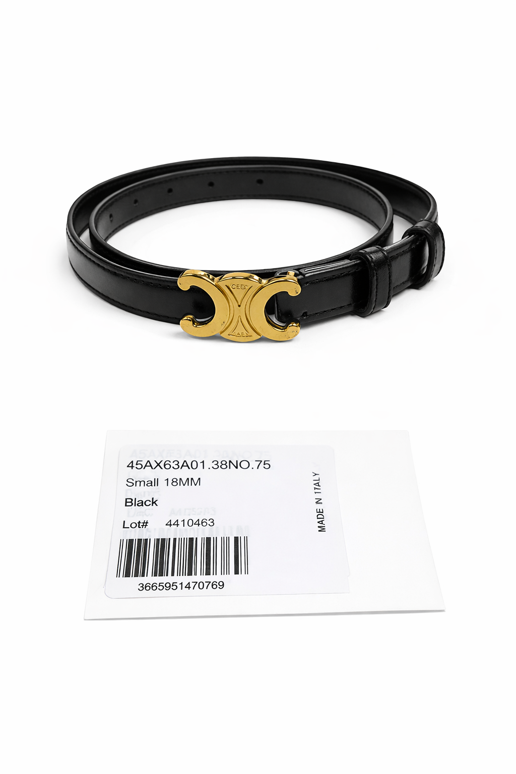 Authentic Celine Paris Black Leather Belt Size 75cm Gold Triomphe Buckle