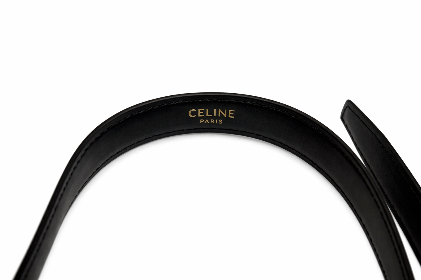 Authentic Celine Paris Black Leather Belt Size 75cm Gold Triomphe Buckle
