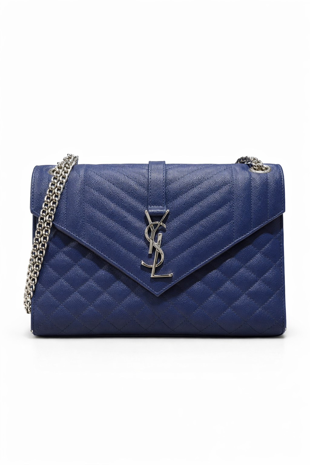 Saint Laurent Envelope Mixed Matelassé Leather Medium Shoulder Bag Navy Blue
