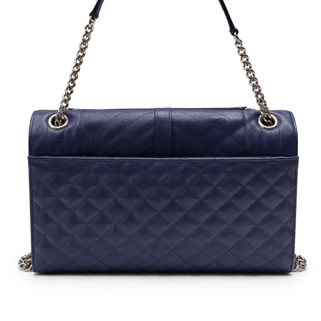 Saint Laurent Envelope Mixed Matelassé Leather Medium Shoulder Bag Navy Blue