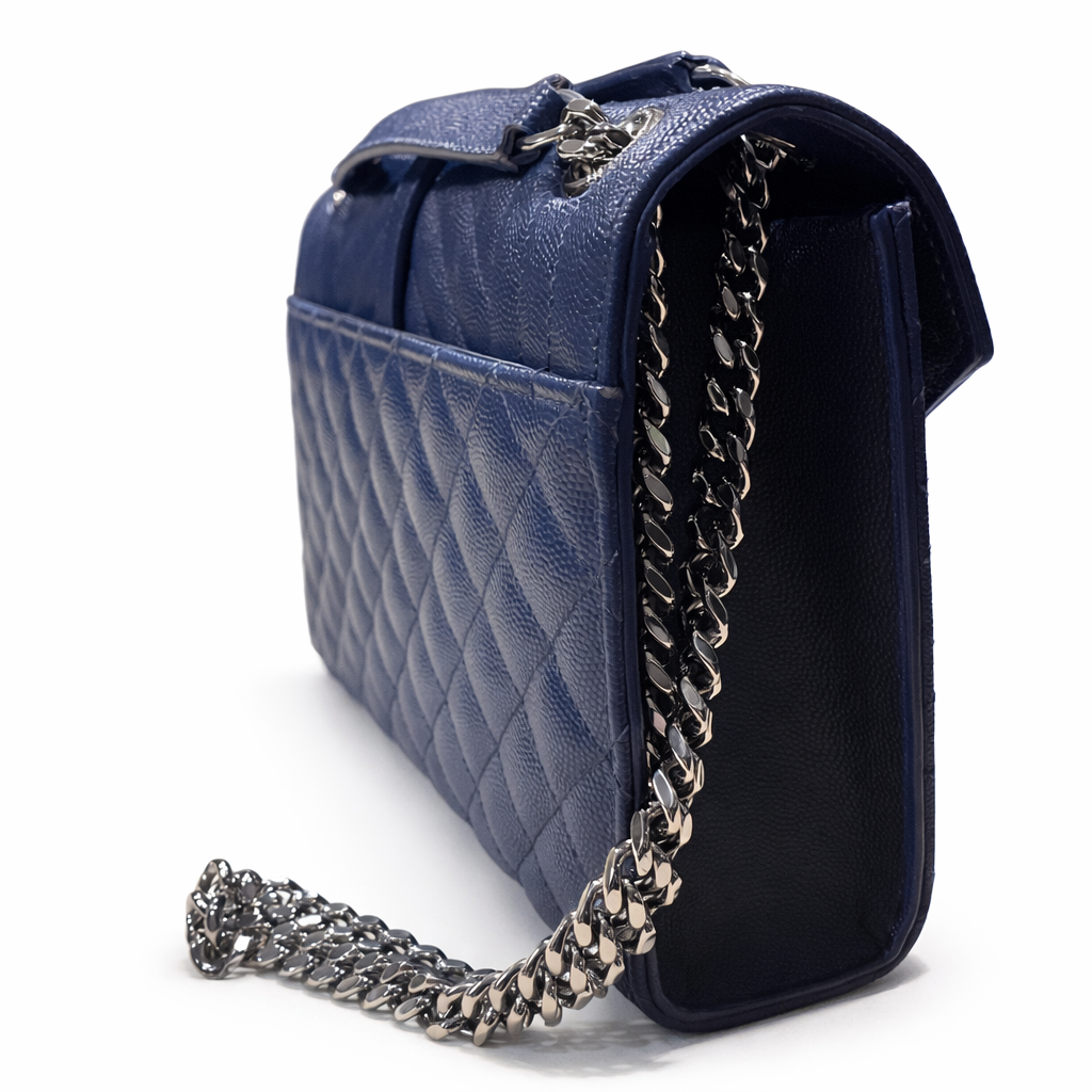 Saint Laurent Envelope Mixed Matelassé Leather Medium Shoulder Bag Navy Blue