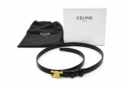Authentic Celine Paris Black Leather Belt Size 75cm Gold Triomphe Buckle
