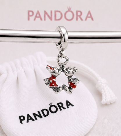 Authentic Pandora Disney Mickey & Minnie Mouse Kissing Dangle Charm S925 ALE 790075C01
